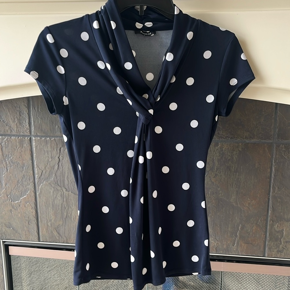 Navy & White Polka Dot top